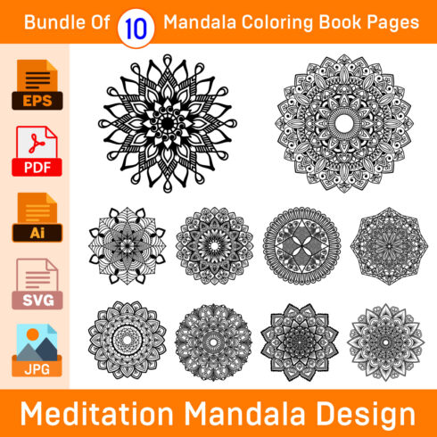 Bundle of 10 Meditation Mandala for Paper Cutting or Coloring Book Pages cover image.