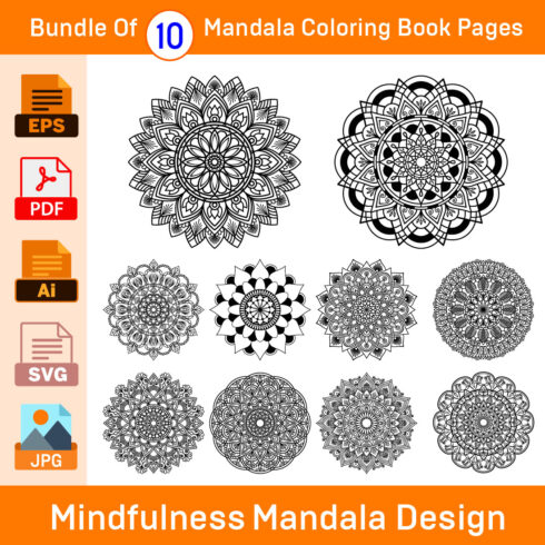 Bundle of 10 Mindfulness Mandalas for Paper Cutting or Coloring Books cover image.