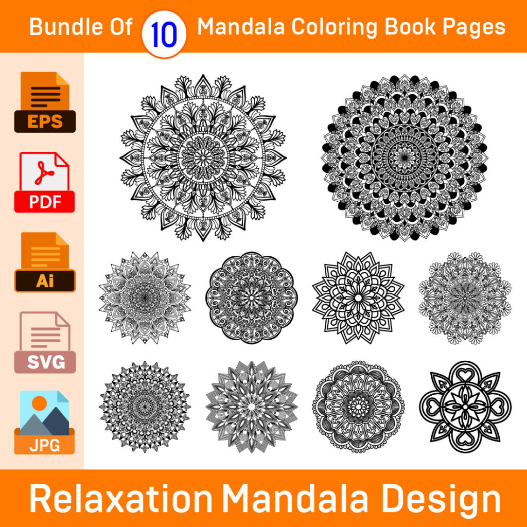 Bundle of 10 Relaxation Mandalas for Paper Cutting or Coloring Book ...