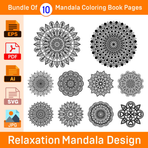Bundle of 10 Relaxation Mandalas for Paper Cutting or Coloring Book cover image.