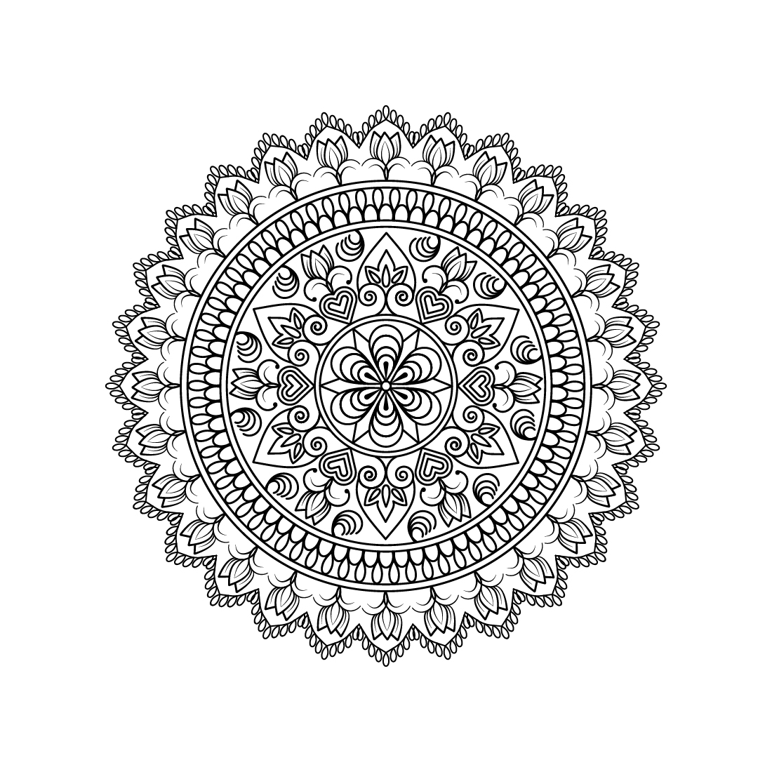 Bundle of 10 Relaxation and Meditation Mandala Coloring Book Pages preview image.