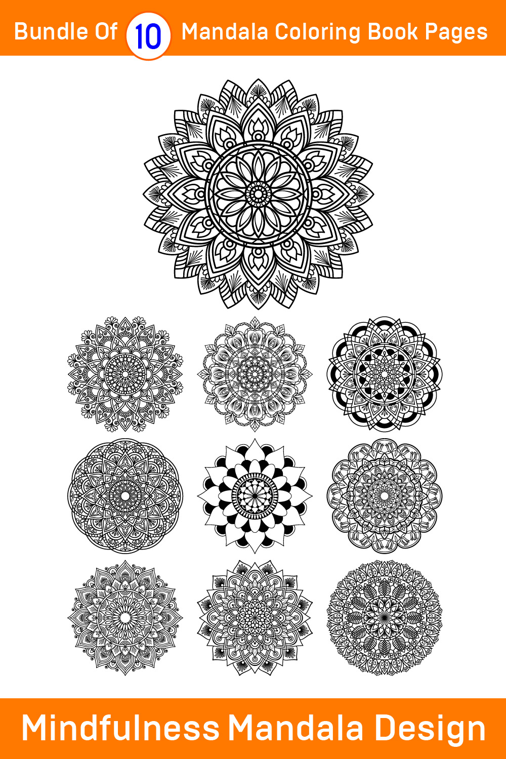 Bundle of 10 Mindfulness Mandalas for Paper Cutting or Coloring Books pinterest preview image.