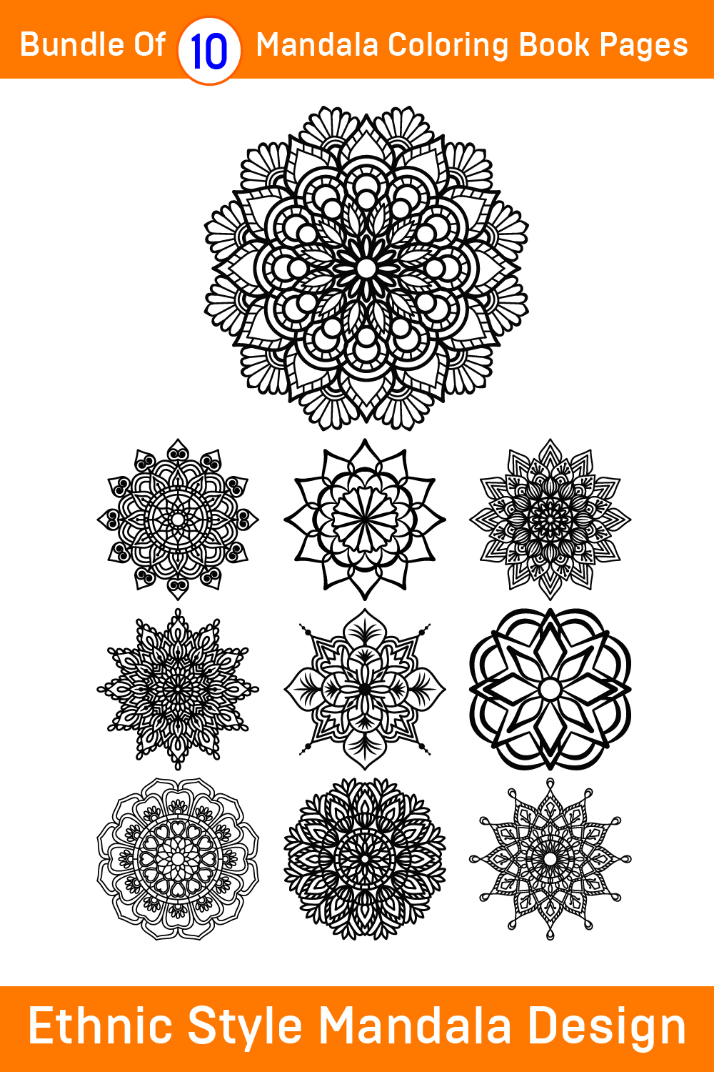 Bundle of 10 Ethnic Style Mandalas for Paper Cutting or Coloring Book Pages pinterest preview image.