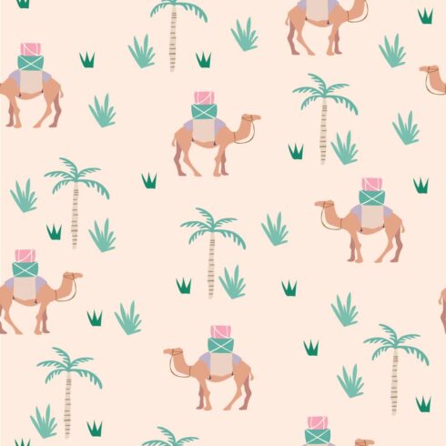 Camel Cartoon Seamless Pattern in Vector cover image.