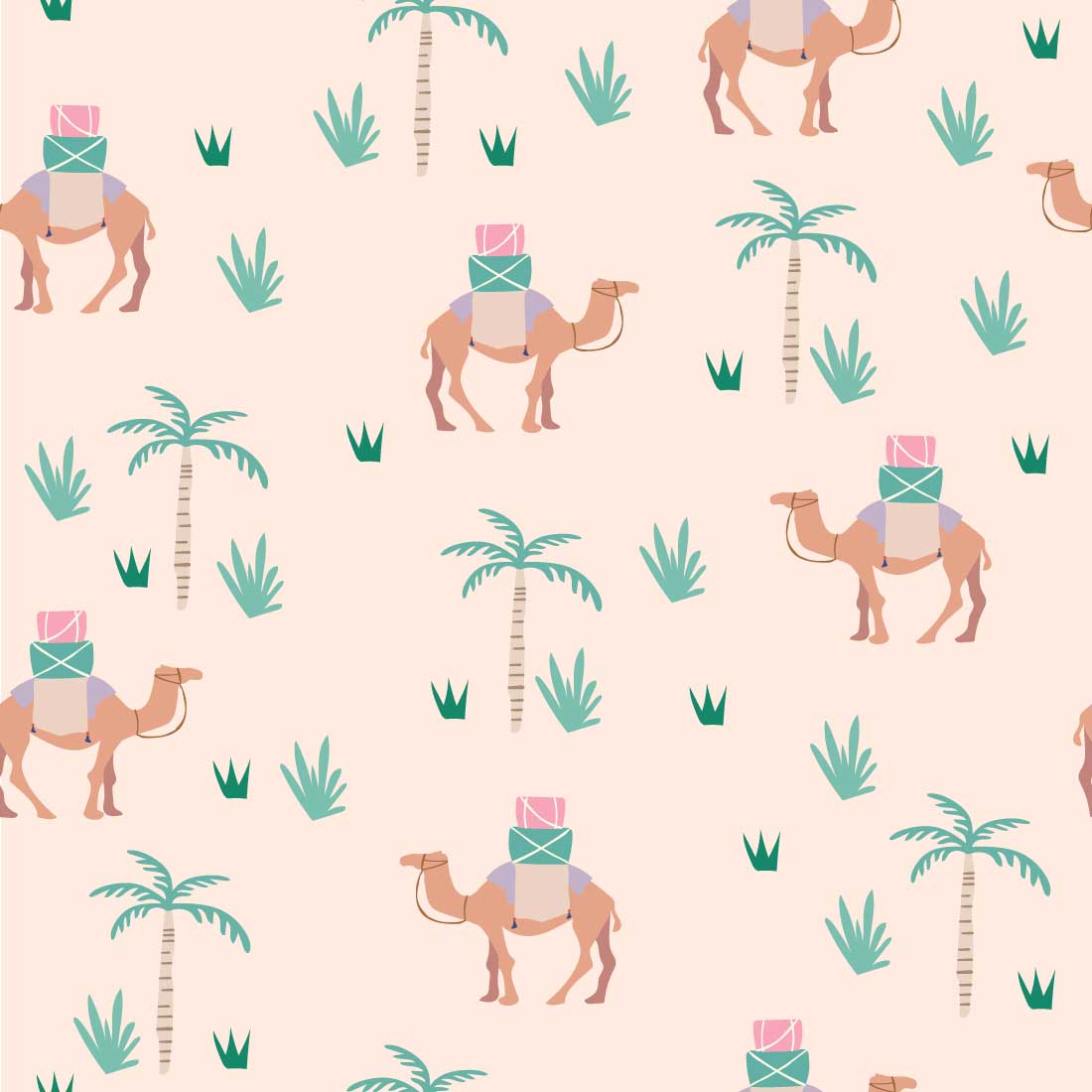 Camel Cartoon Seamless Pattern in Vector cover image.