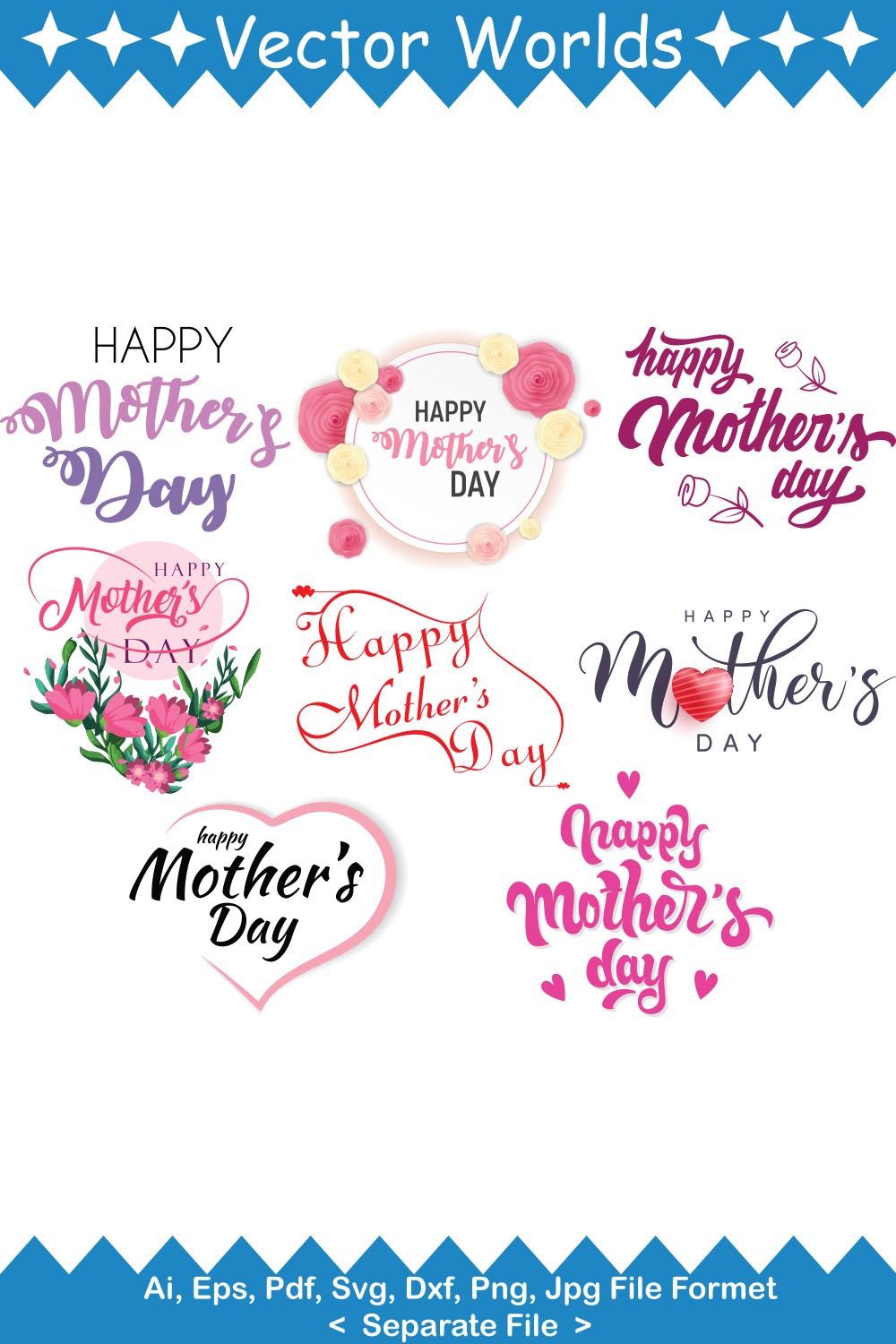 Happy Mothers Day SVG Vector Design pinterest preview image.