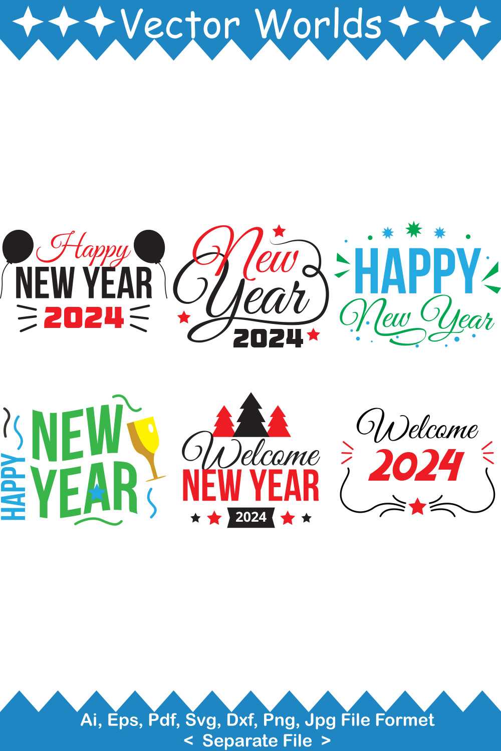 Happy New Year SVG Vector Design pinterest preview image.