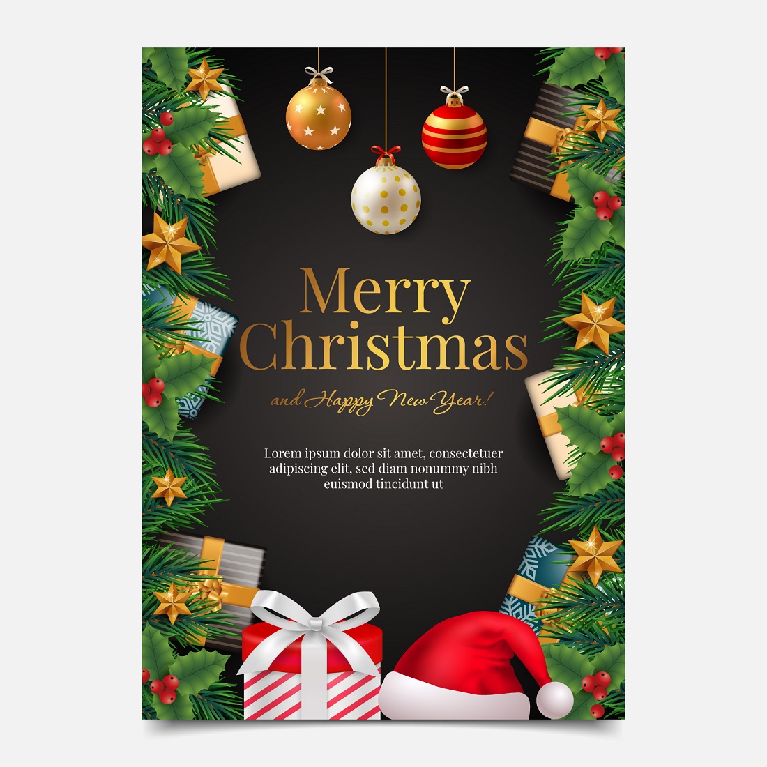 Christmas greeting card template preview image.