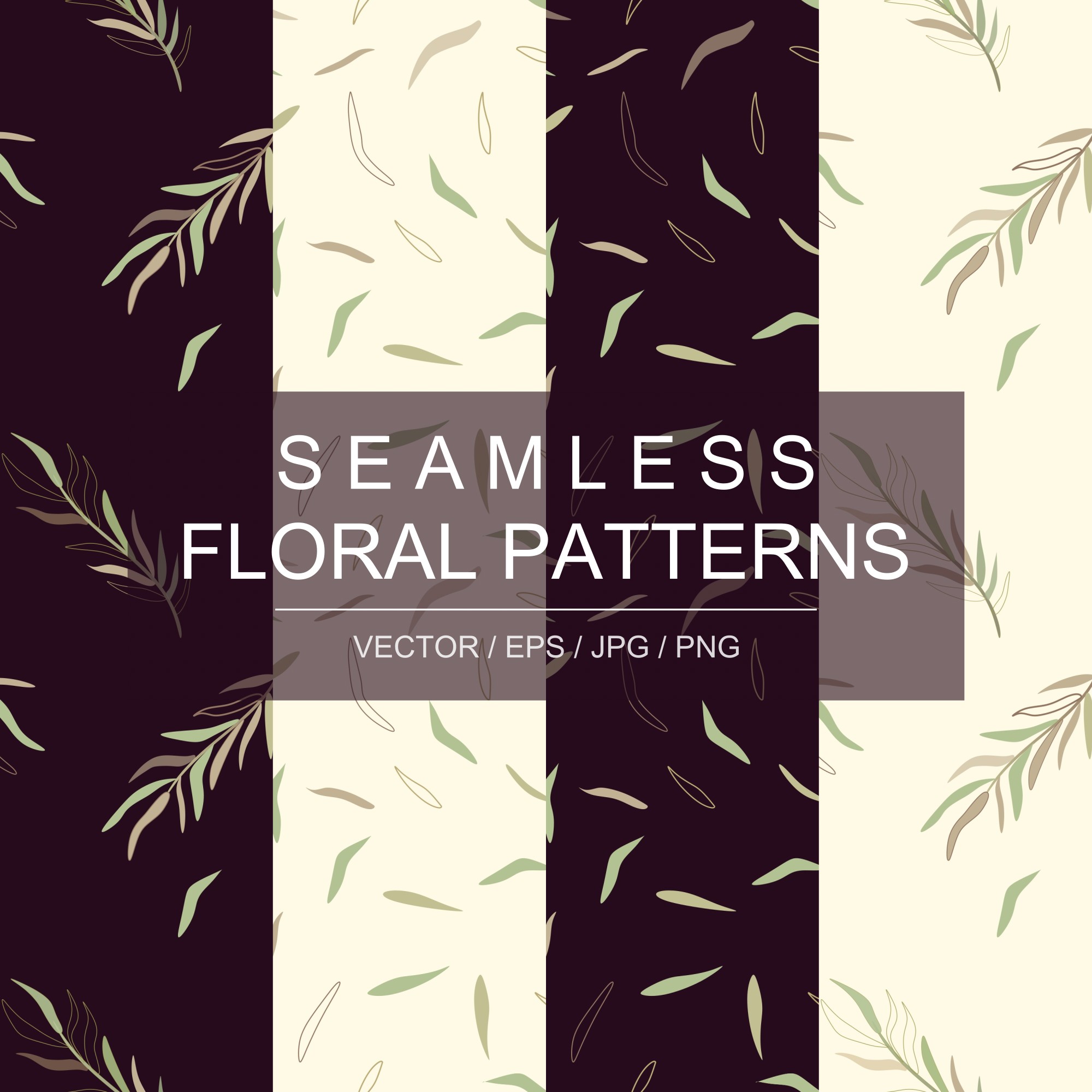Set of modern seamless plant patterns for printing Background plants, leaves, wallpaper, design paper, textiles, fabric Vector illustration pinterest preview image.