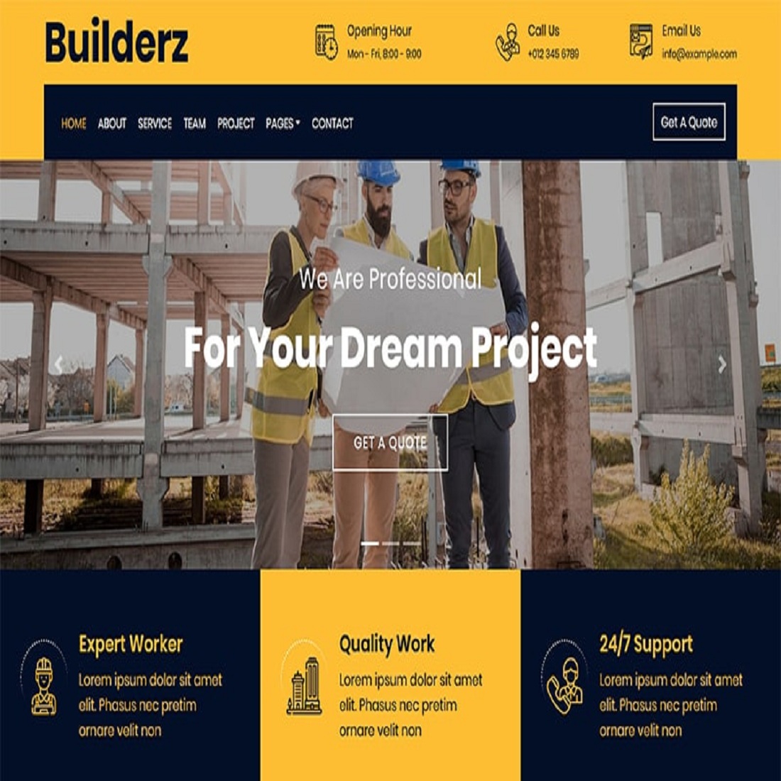 HTML5 Responsive construction-company-website-template preview image.