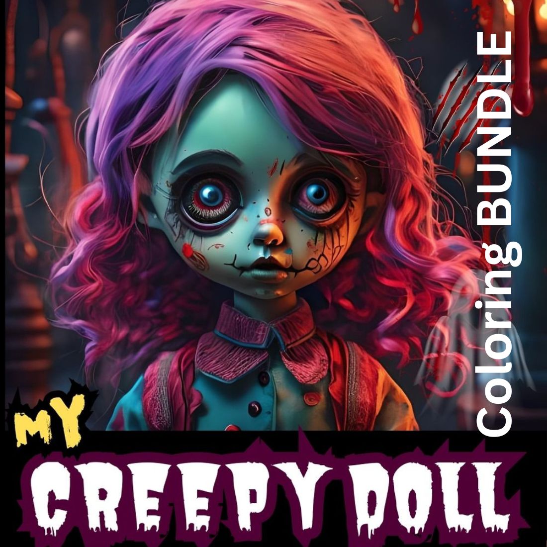 Halloween Creepy Doll Coloring Pages- 33 High Quality Pages pinterest preview image.