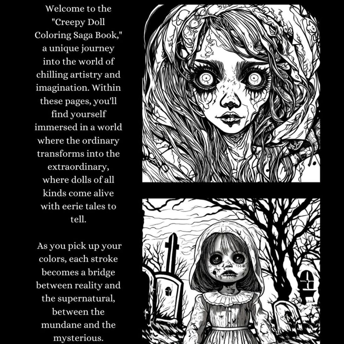 Halloween Creepy Doll Coloring Pages- 33 High Quality Pages preview image.
