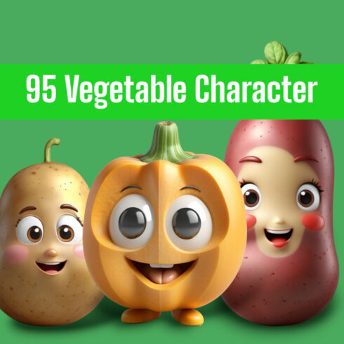 95 Vegetable Character 3d illustration cover image.