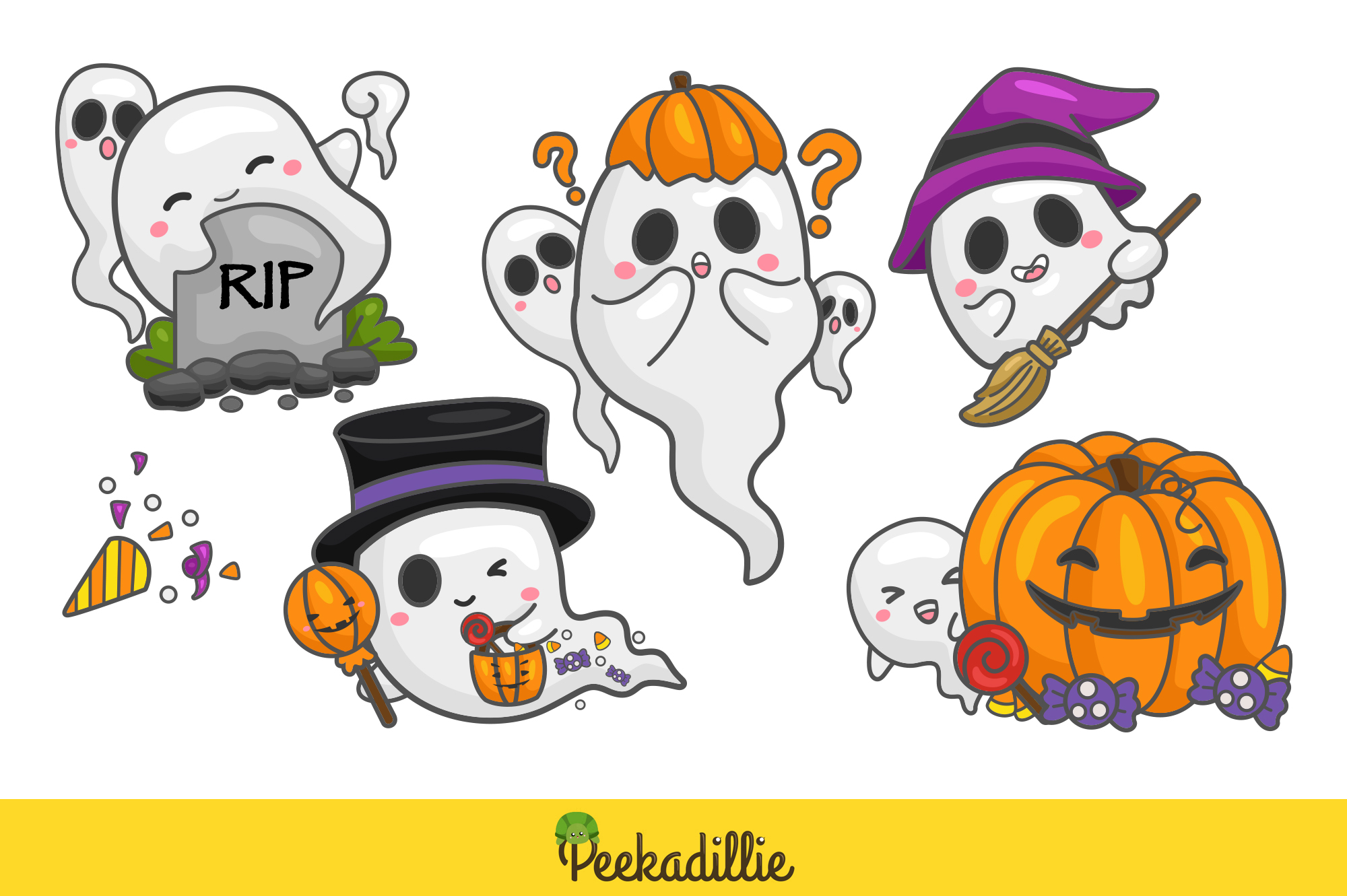 Funny and Cute Ghost Halloween Background Coloring Set Outline for Kids and  Adult Activity - MasterBundles