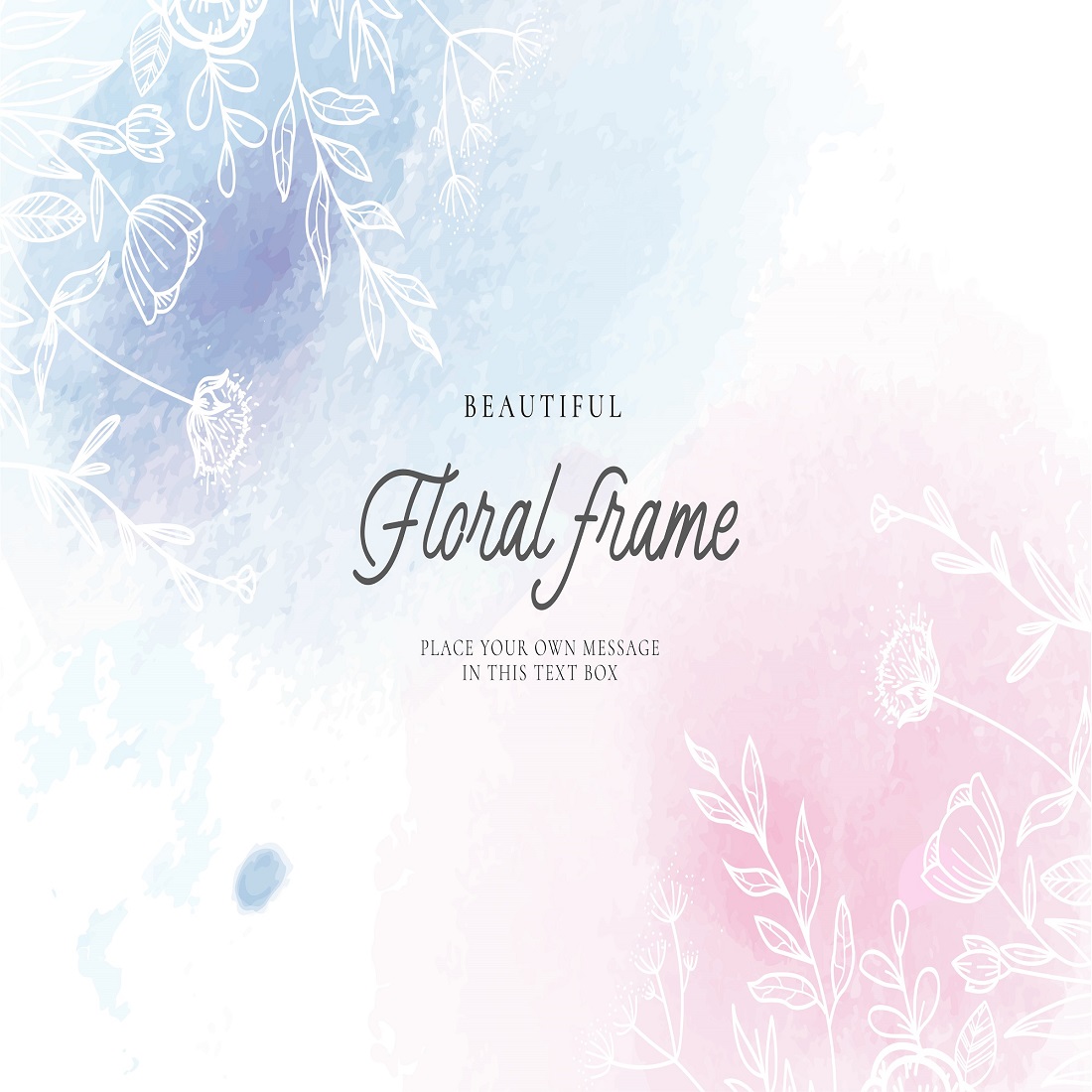 Cute floral frame with watercolor background preview image.