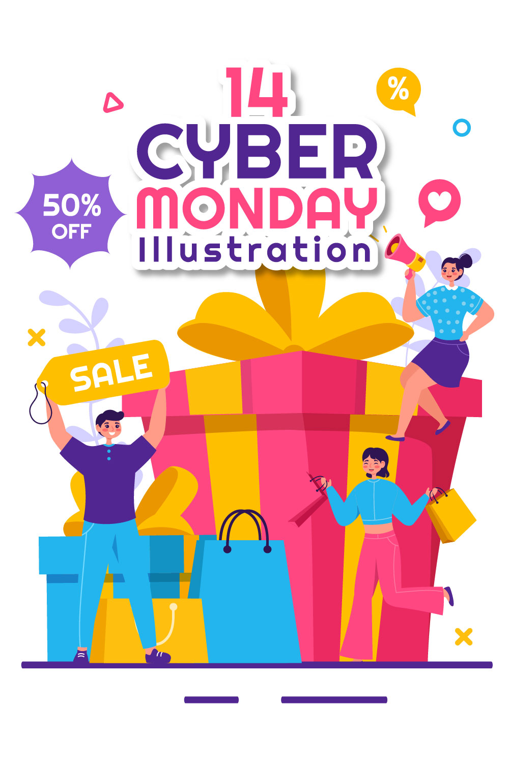 14 Cyber Monday Event Illustration pinterest preview image.