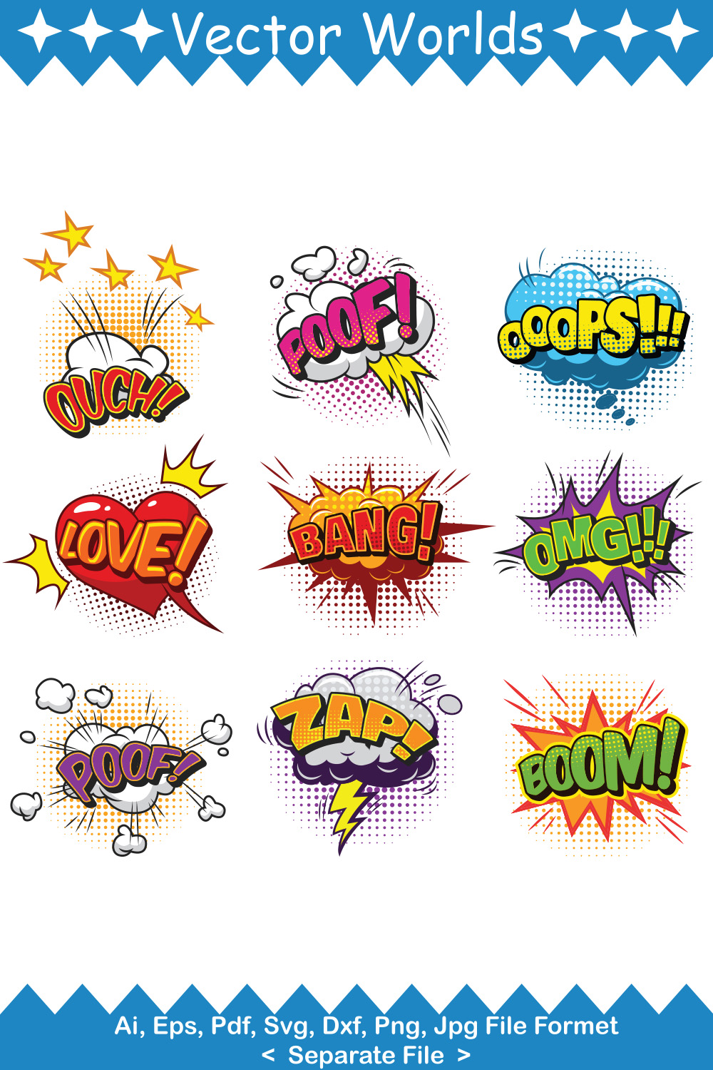 Comic Word SVG Vector Design pinterest preview image.