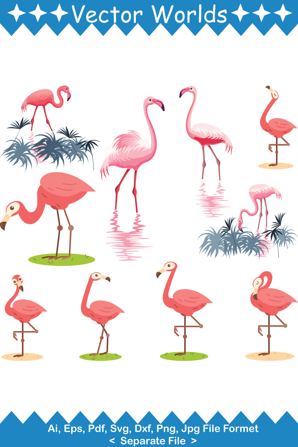 Flamingos SVG Vector Design pinterest preview image.