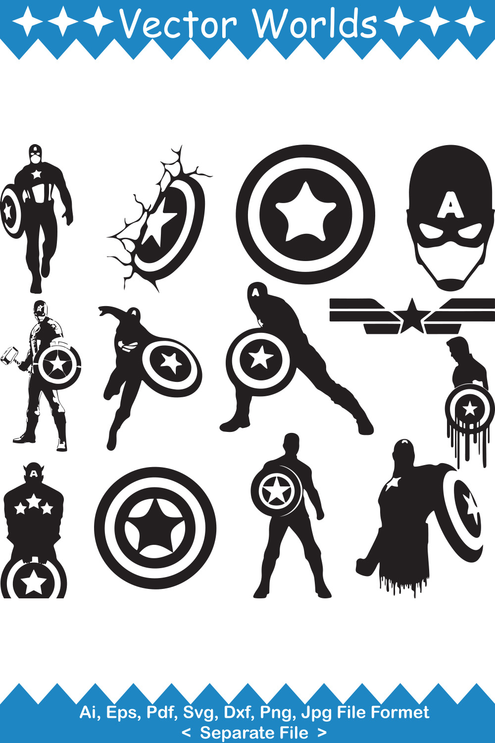 Captain America SVG Vector Design pinterest preview image.