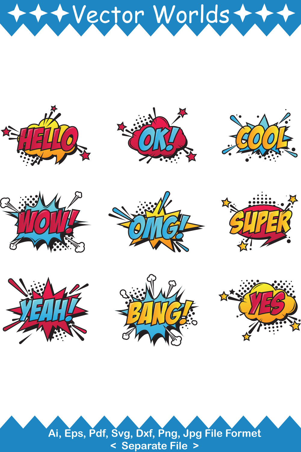 Comic Word SVG Vector Design pinterest preview image.