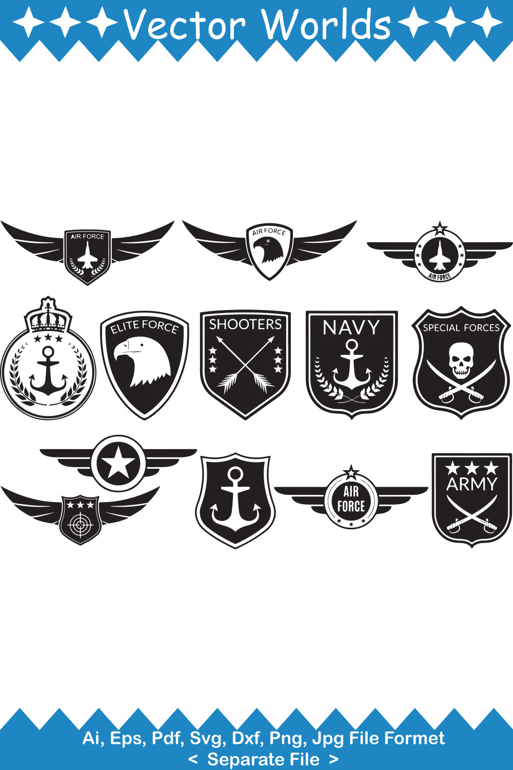 Air Force Badge SVG Vector Design pinterest preview image.