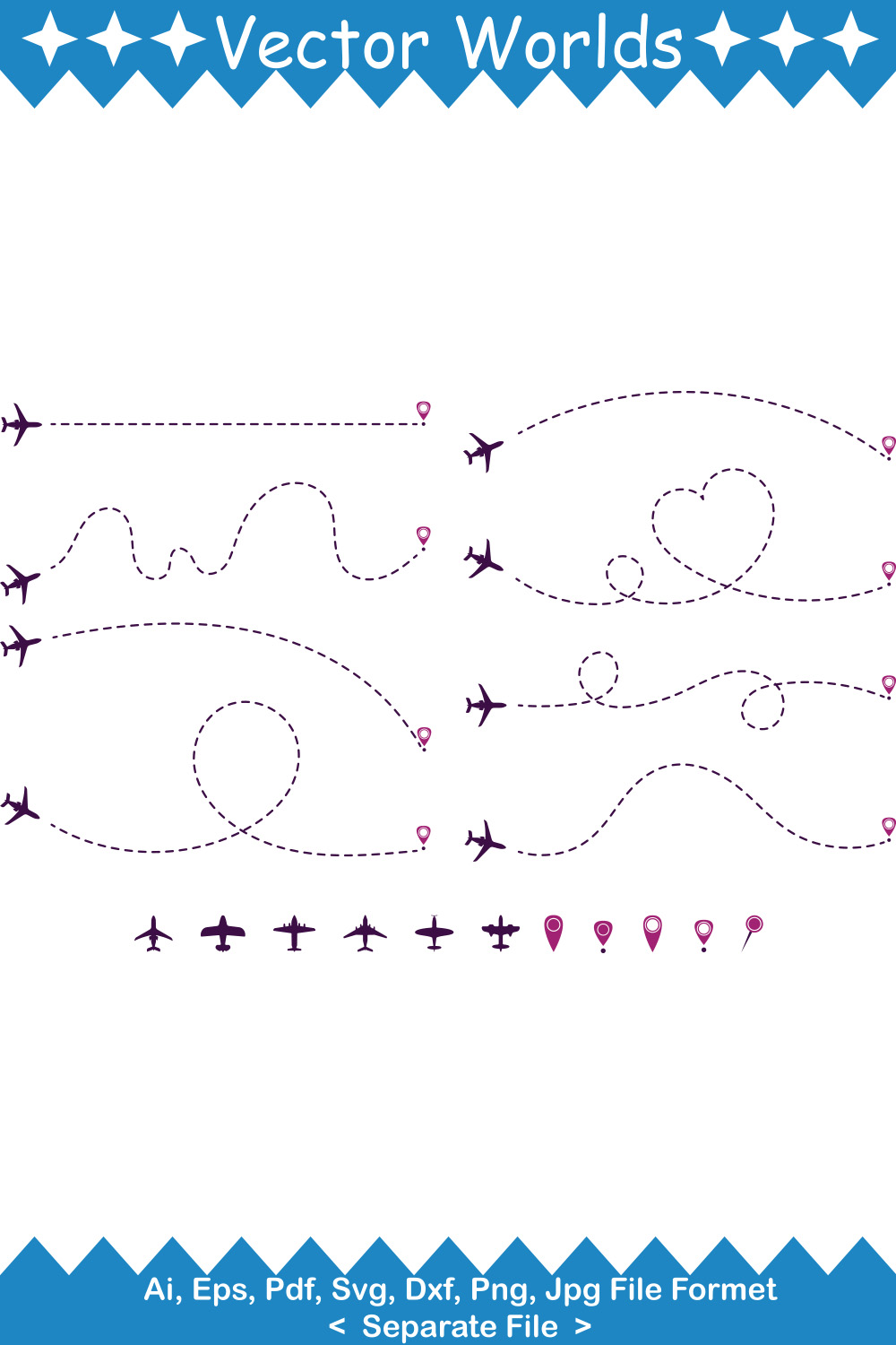 Dotted Airplane SVG Vector Design pinterest preview image.