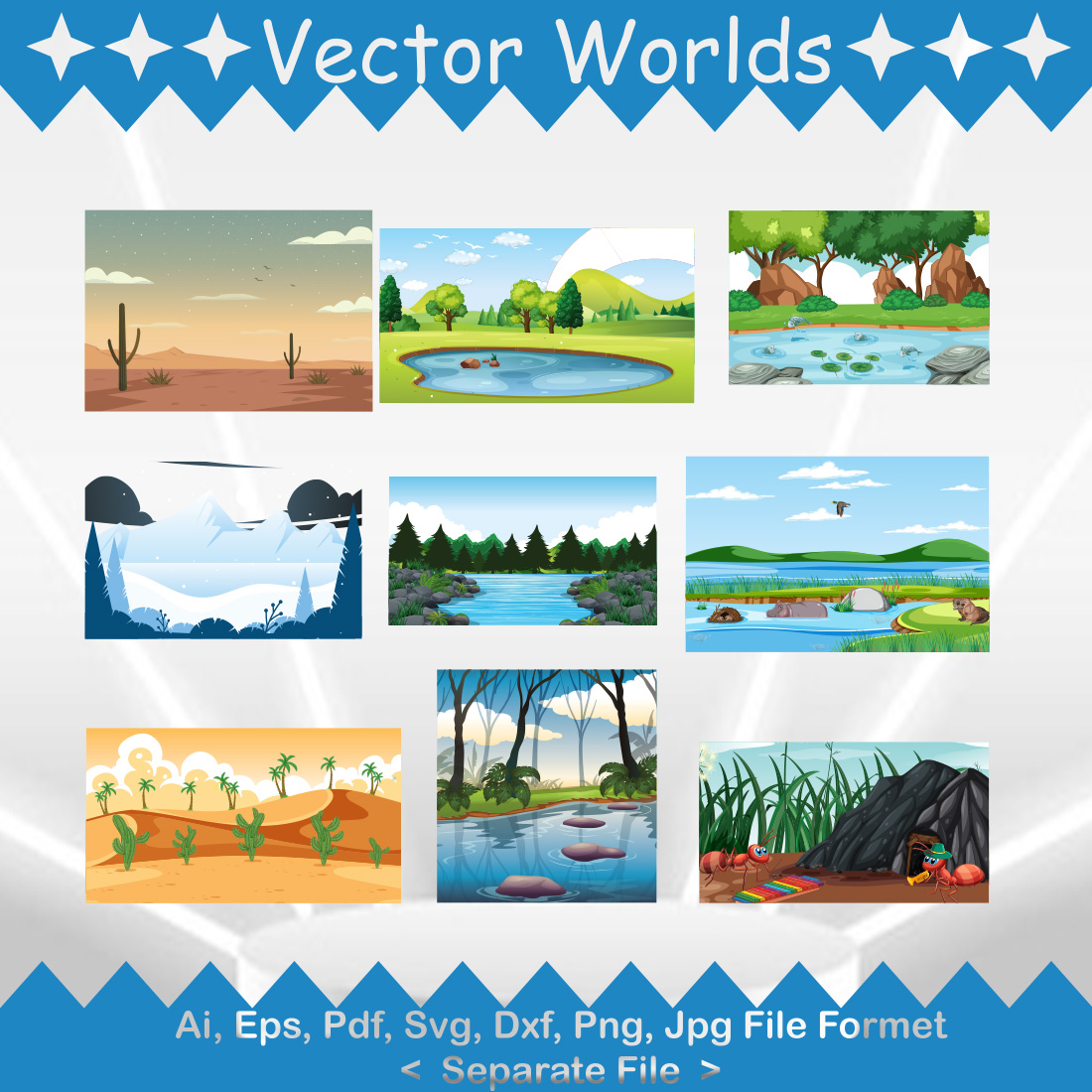 Lake Scenery SVG Vector Design preview image.