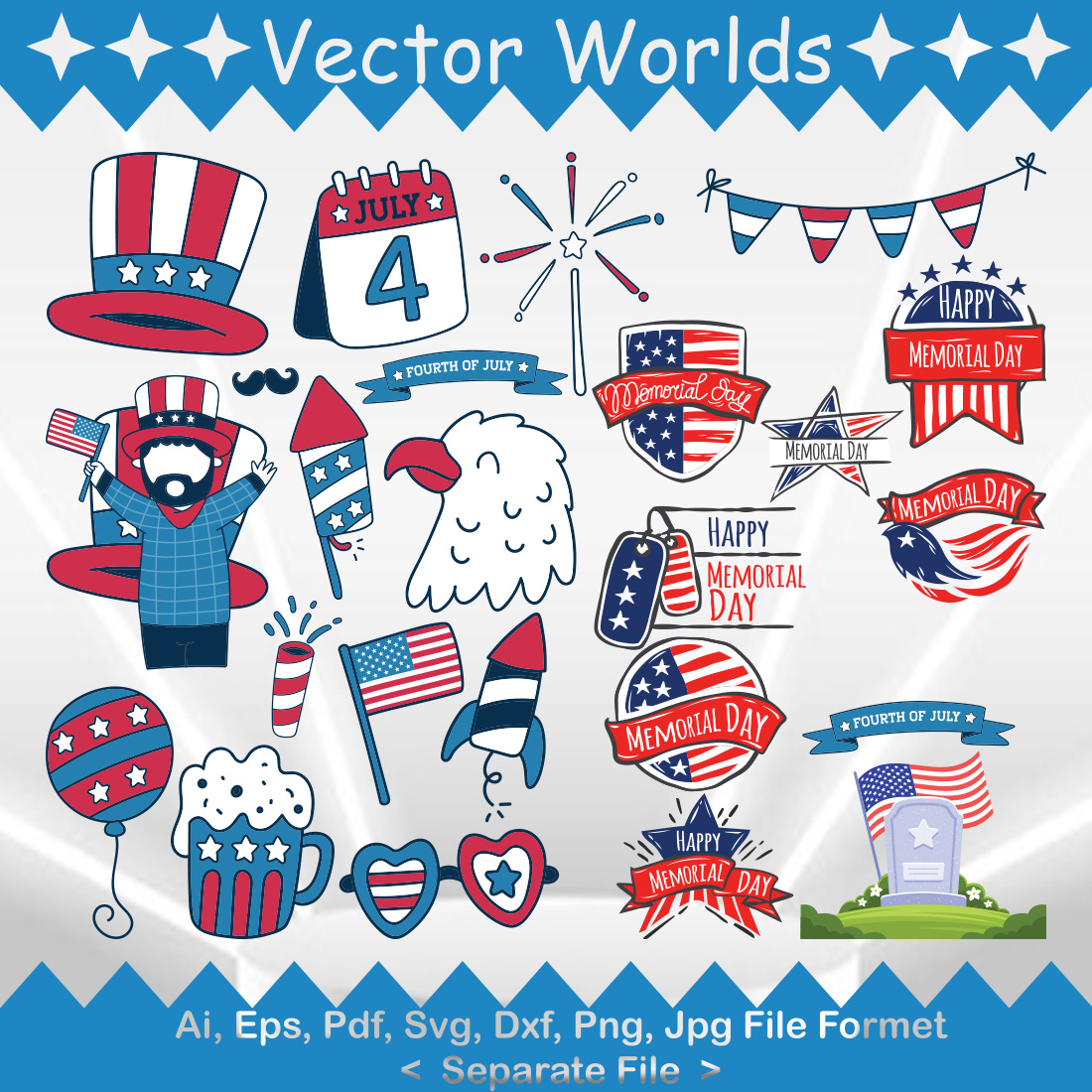 Happy Memorial Day SVG Vector Design preview image.