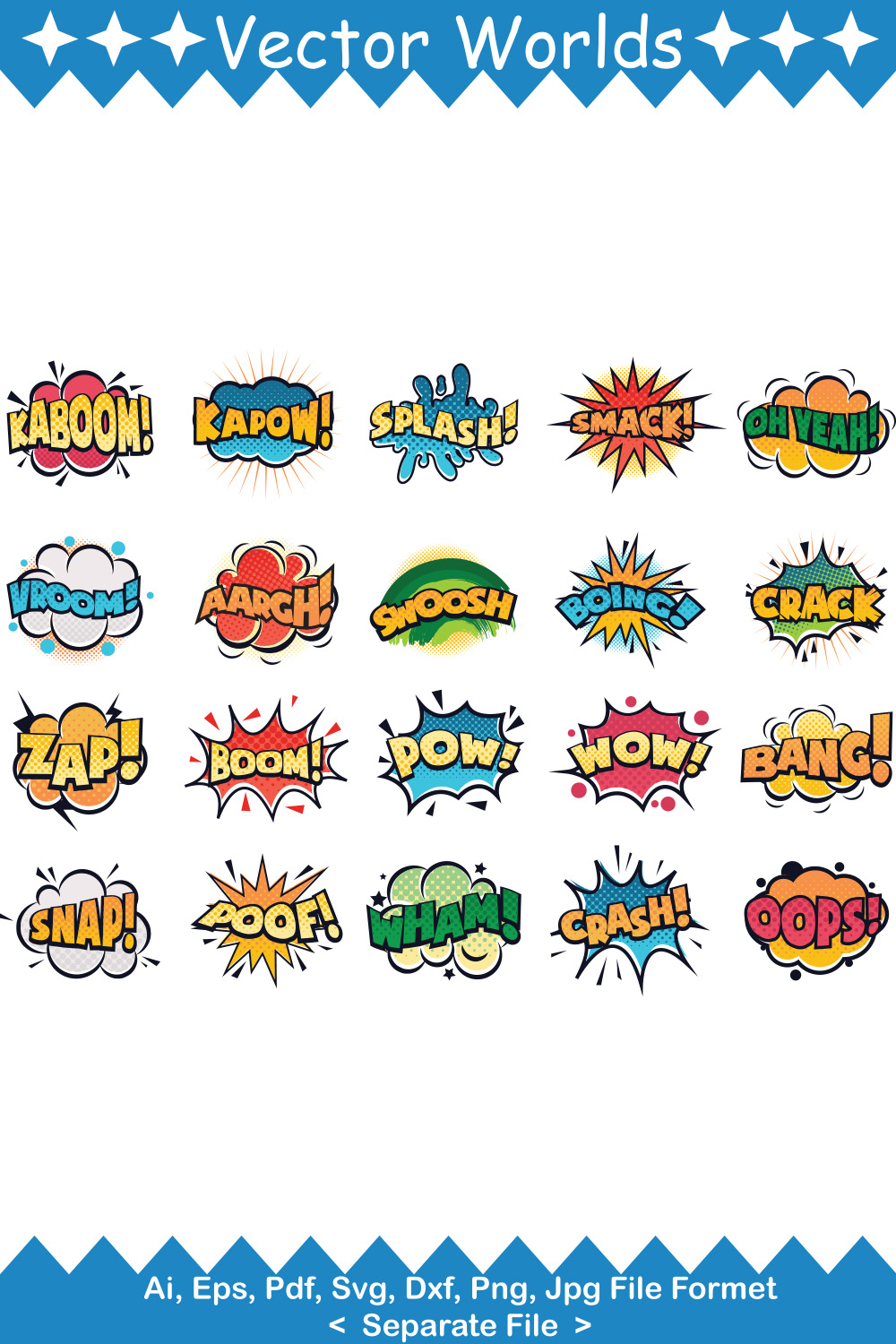 Comic Word SVG Vector Design pinterest preview image.