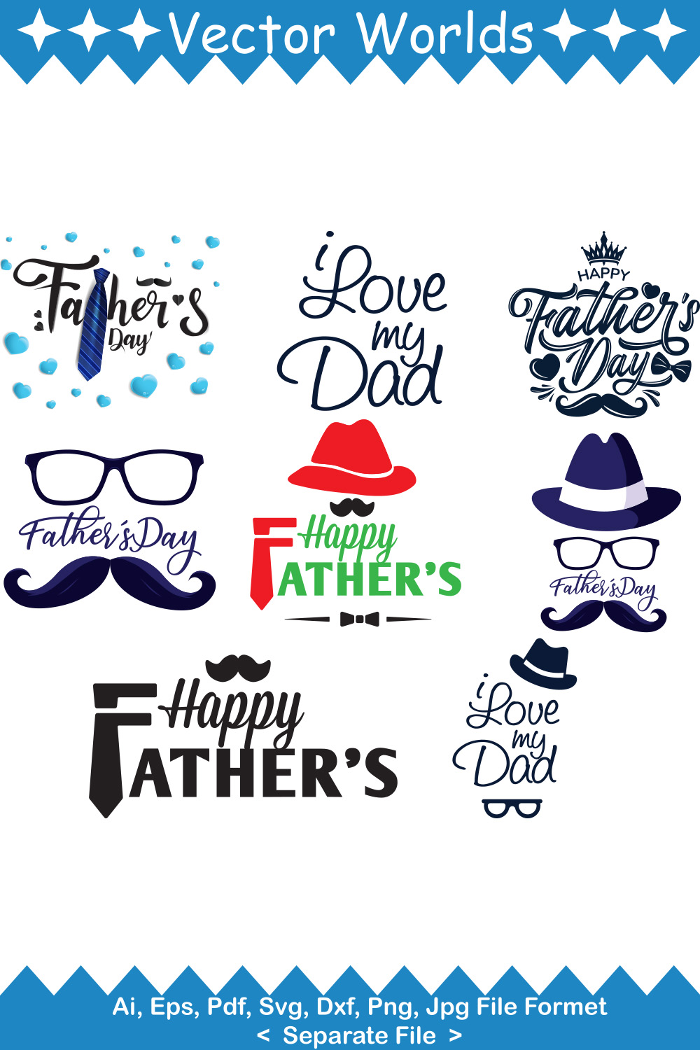 Happy Fathers Day SVG Vector Design pinterest preview image.