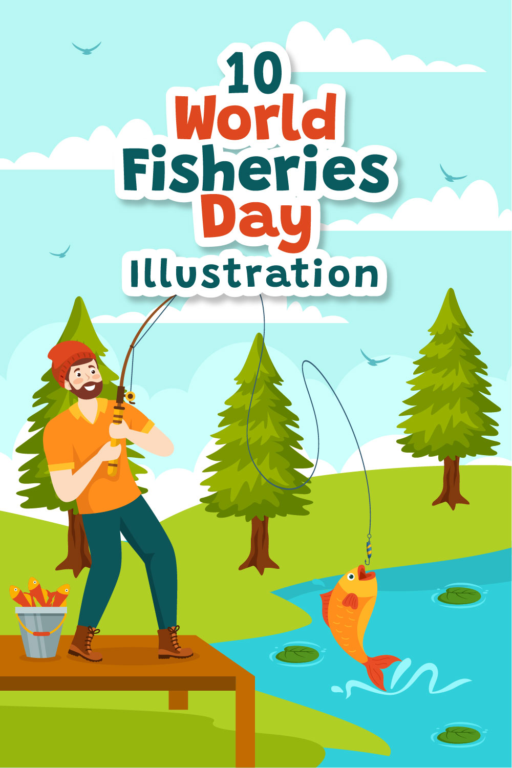 10 World Fisheries Day Illustration pinterest preview image.