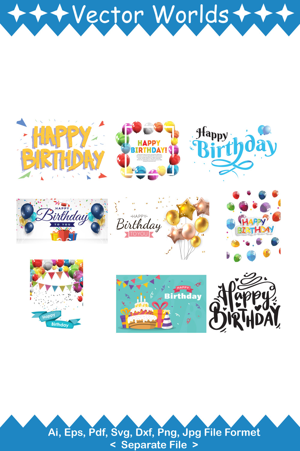 Happy Birthday SVG Vector Design pinterest preview image.