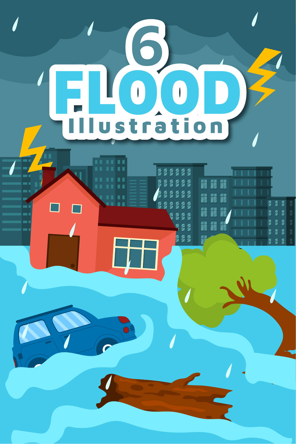 6 Floods Vector Illustration pinterest preview image.
