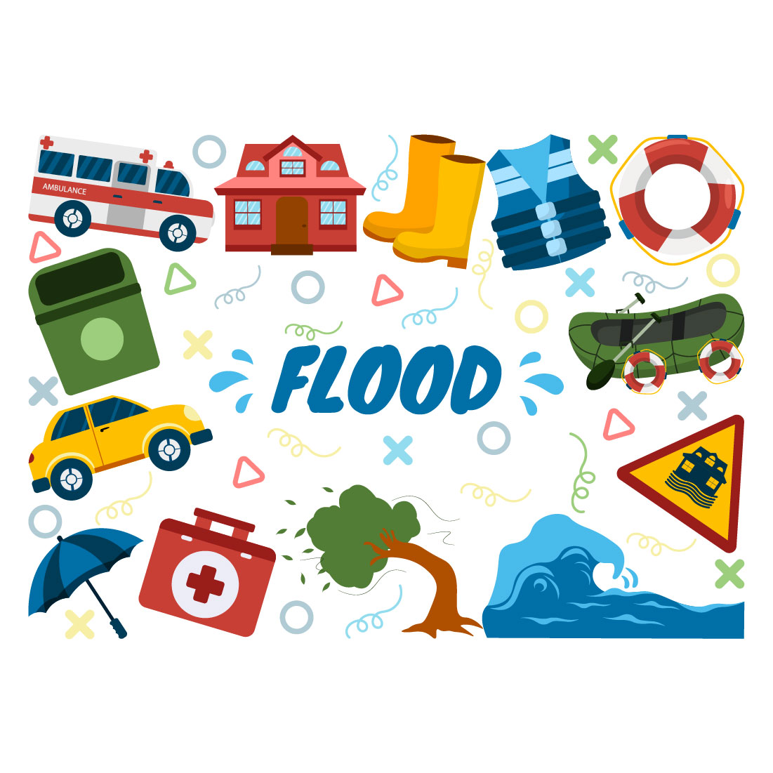 6 Floods Vector Illustration preview image.