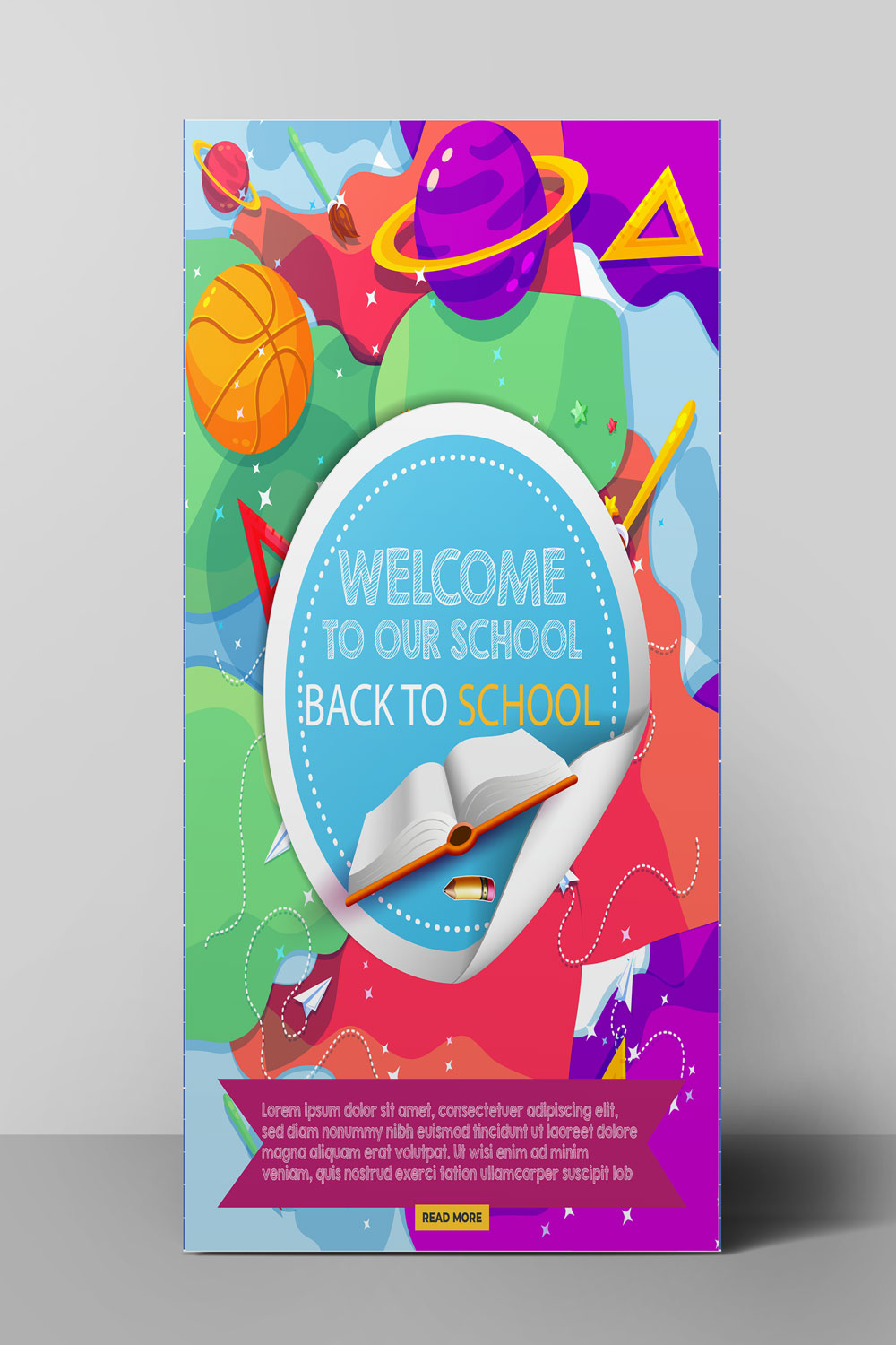 Welcome back to school vertical flyer template pinterest preview image.