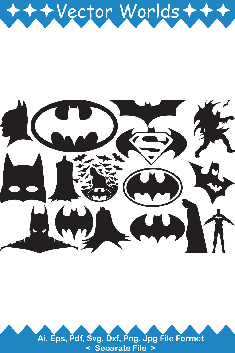 Bat Man SVG Vector Design pinterest preview image.