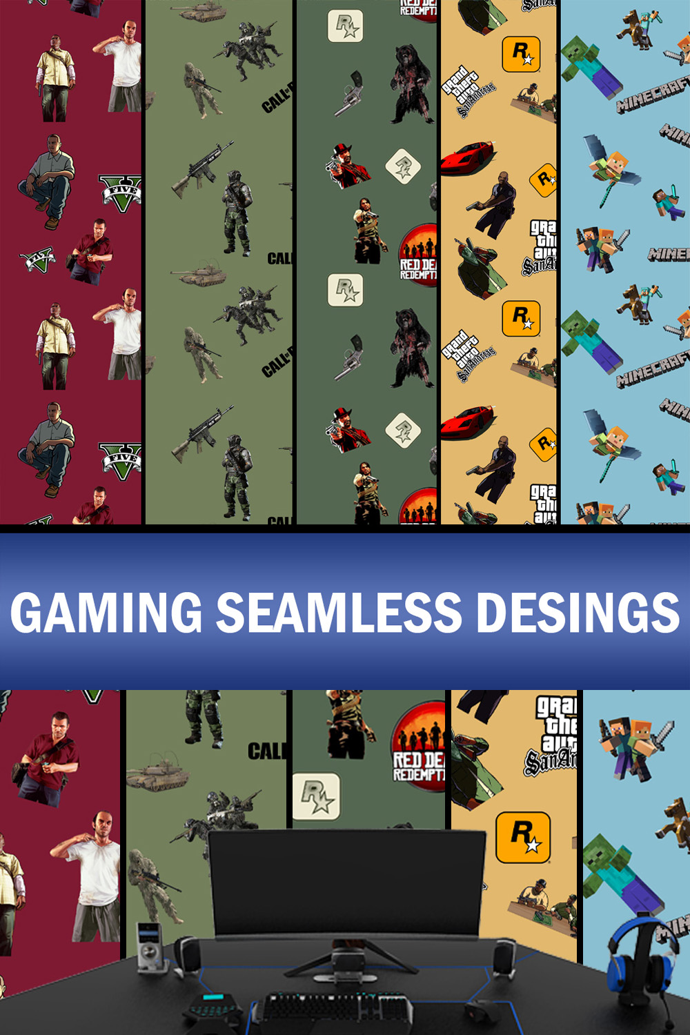 Gaming seamless designs for room décor and desings pinterest preview image.