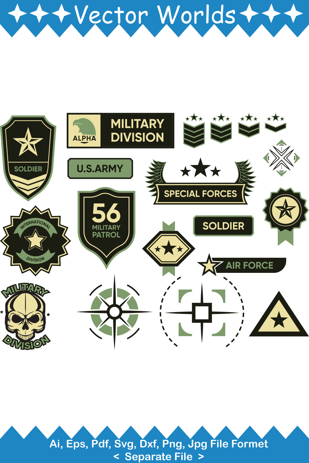 Army Badges SVG Vector Design pinterest preview image.