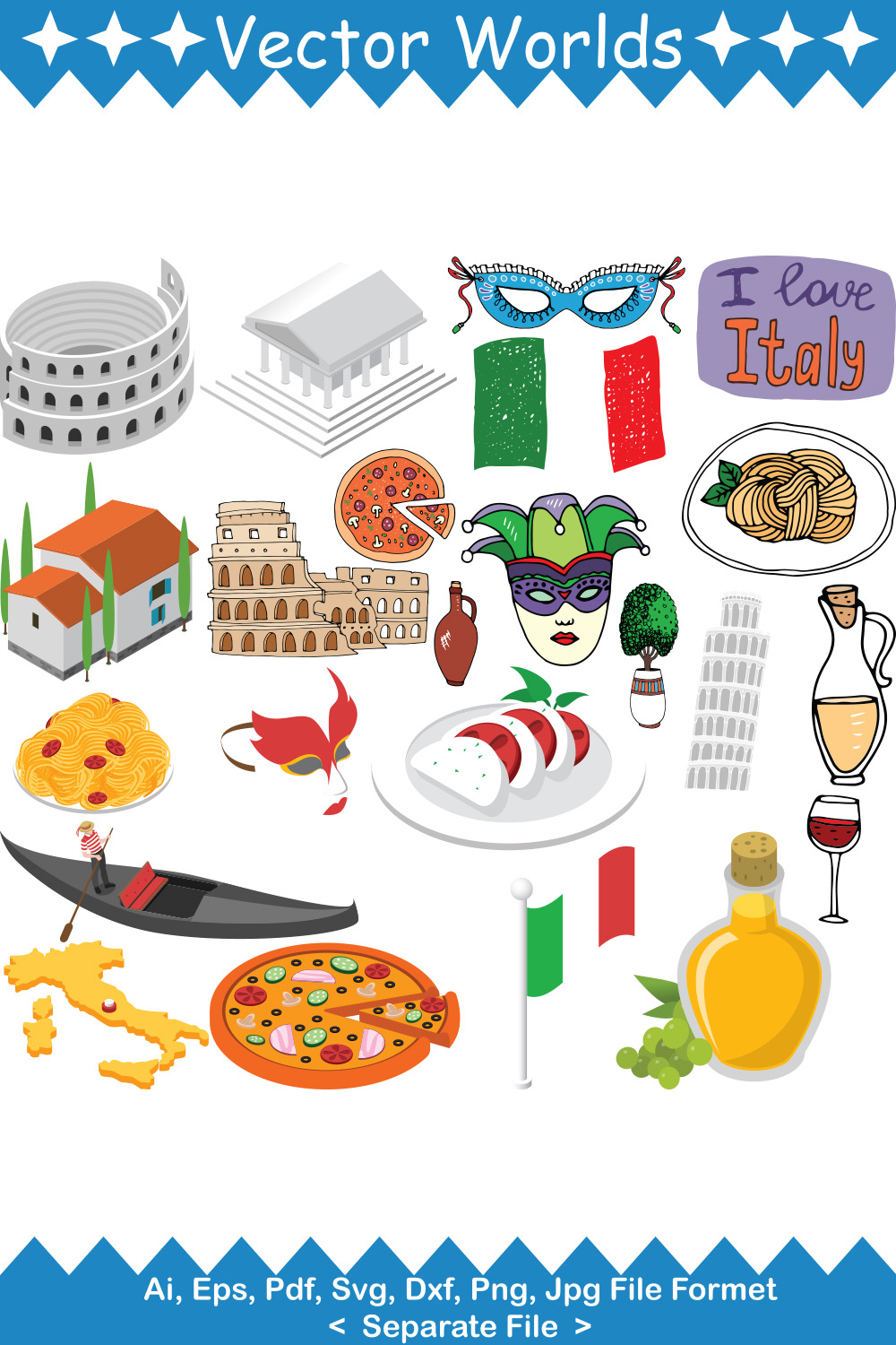 Italy Country Symbol SVG Vector Design pinterest preview image.