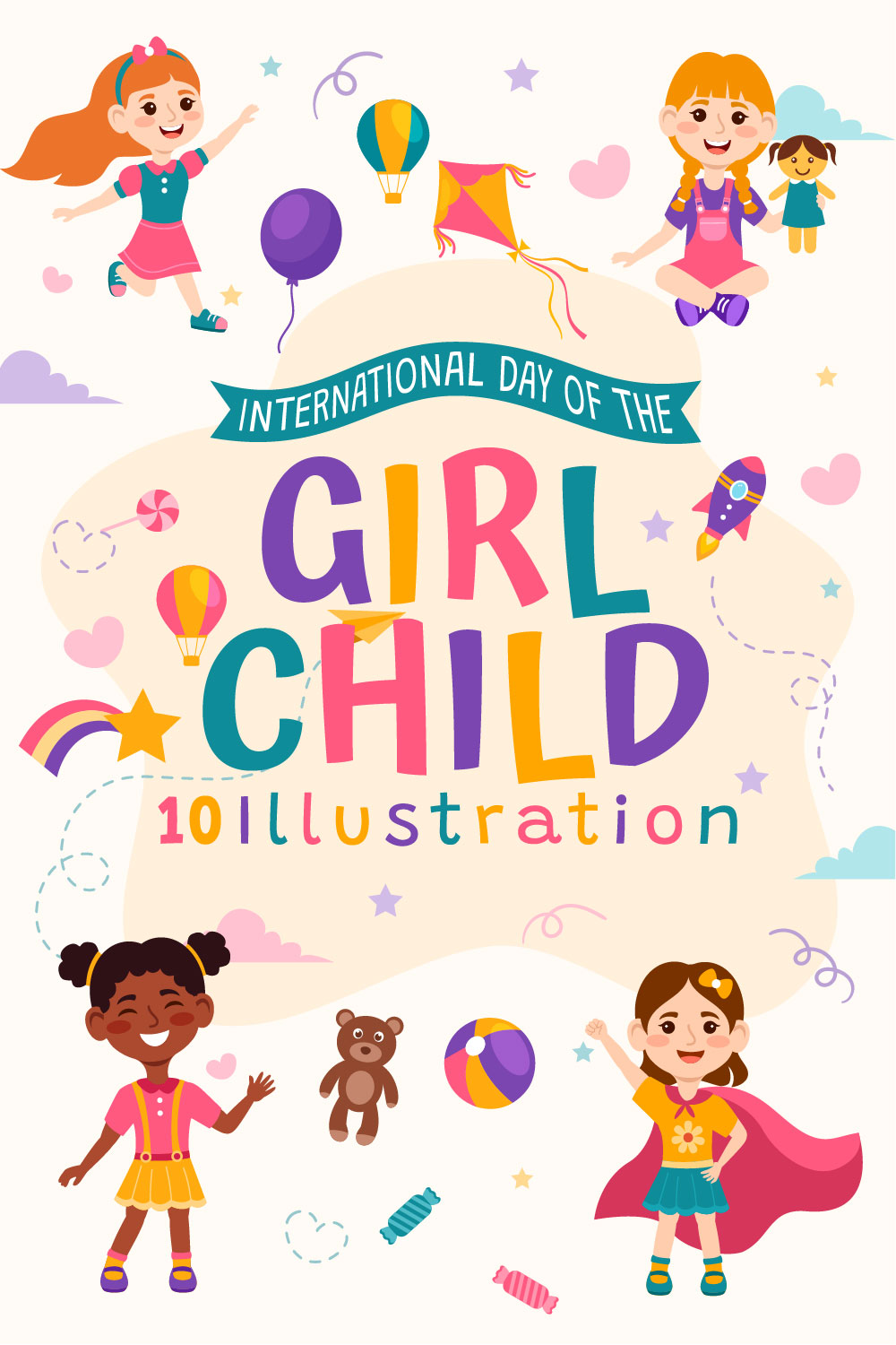 10 International Day of the Girl Child Illustration pinterest preview image.