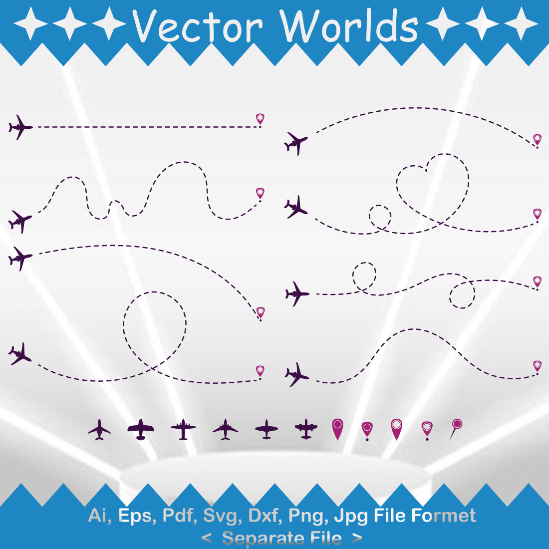 Dotted Airplane SVG Vector Design preview image.