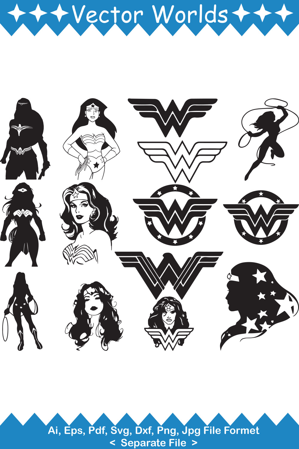 Wonder Woman SVG Vector Design pinterest preview image.