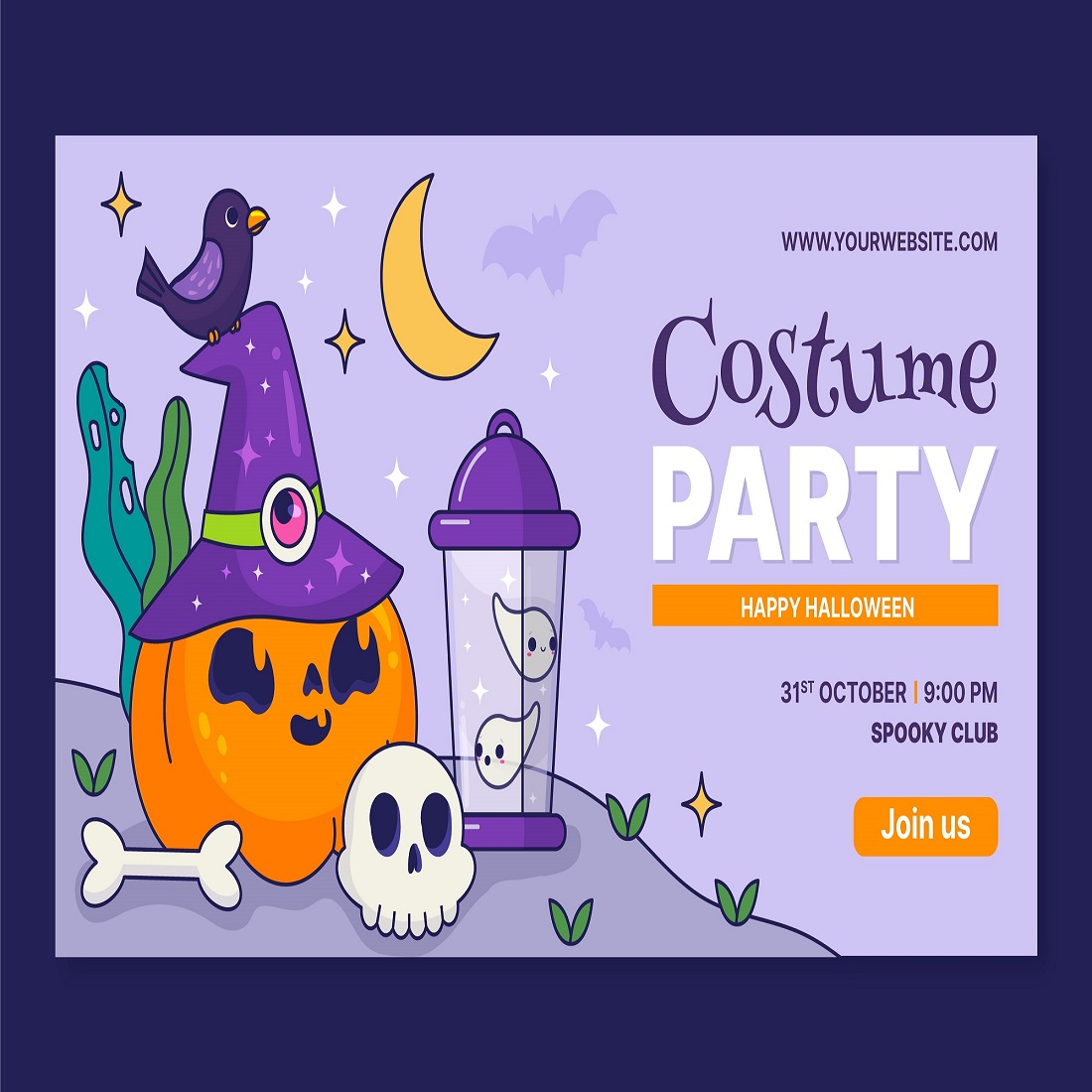Hand drawn social media post template Halloween celebration cover image.