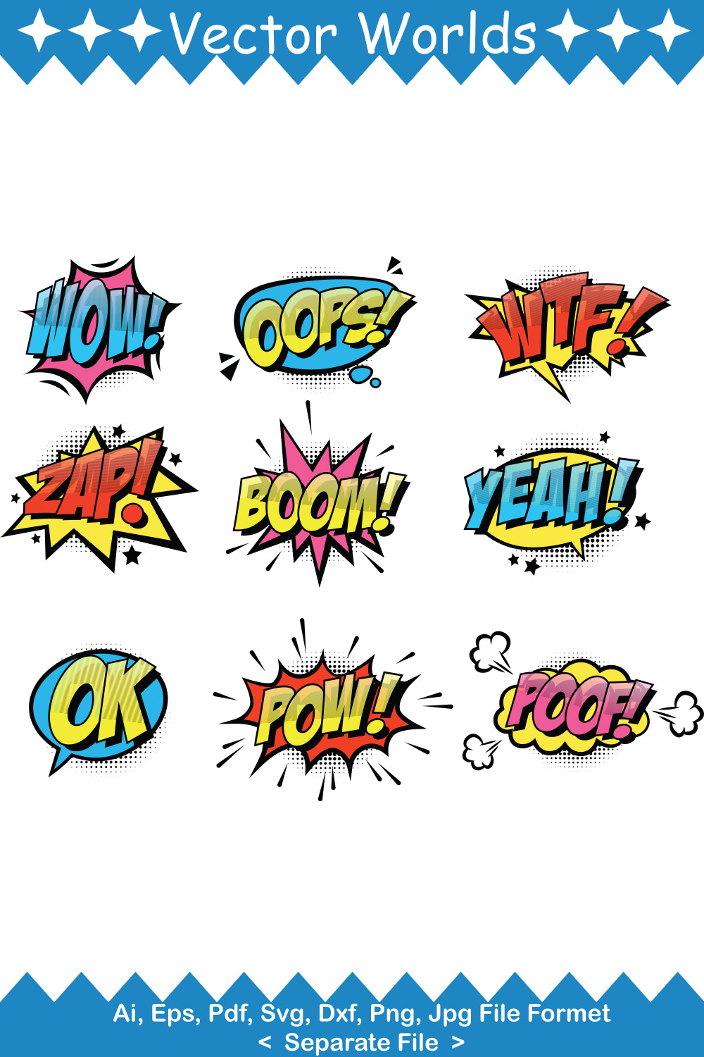 Comic Word SVG Vector Design pinterest preview image.