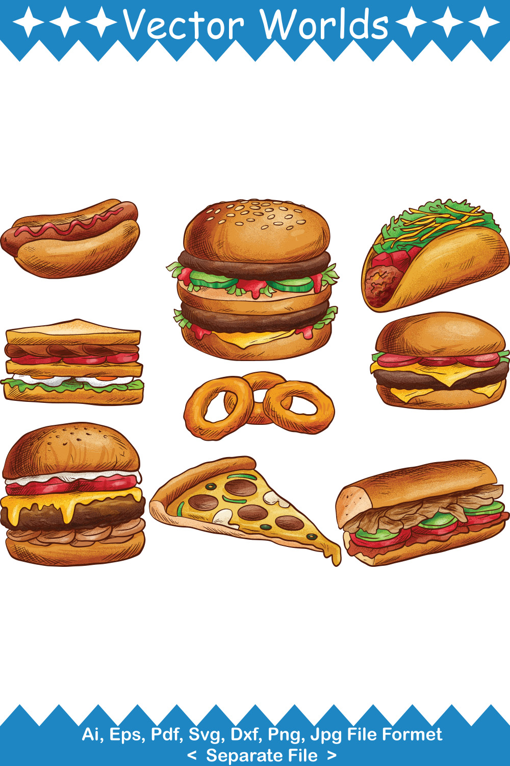 Fast Food SVG Vector Design pinterest preview image.