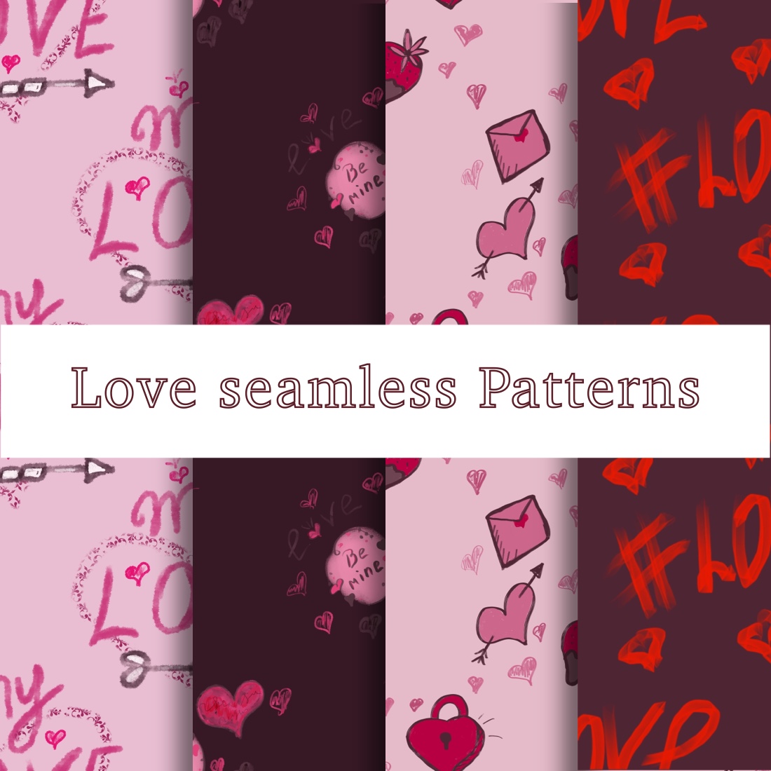 Love seamless patterns preview image.
