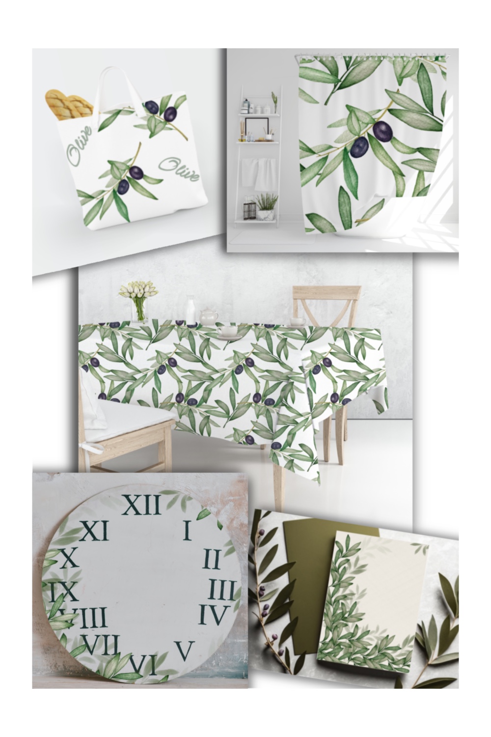 Hand painted watercolor collection of olive branches pinterest preview image.