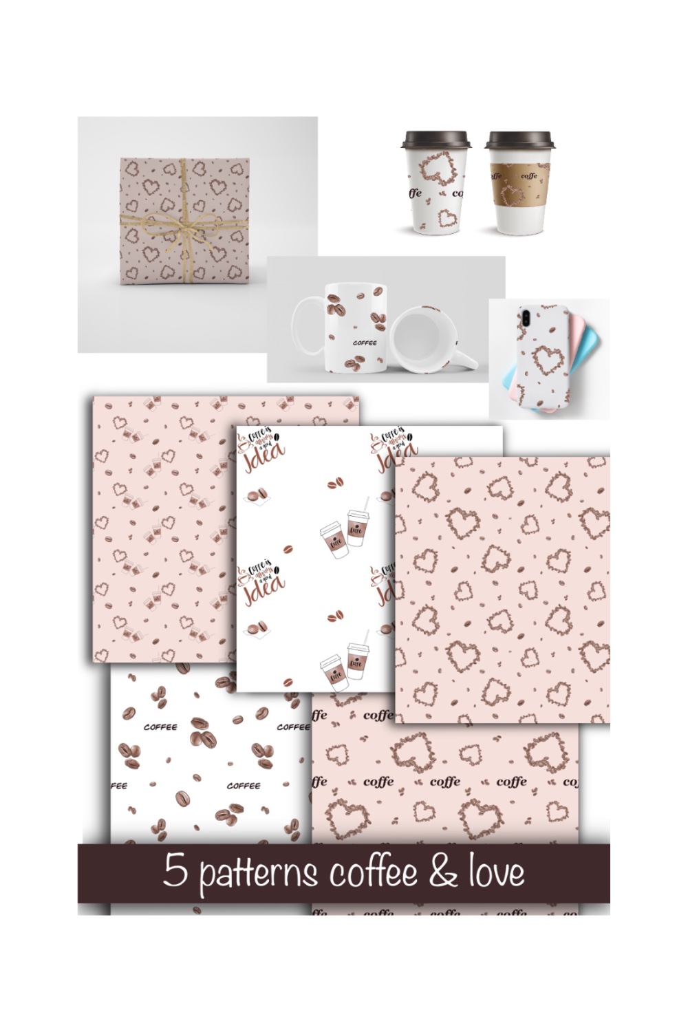 collection of seamless patterns coffee & love pinterest preview image.