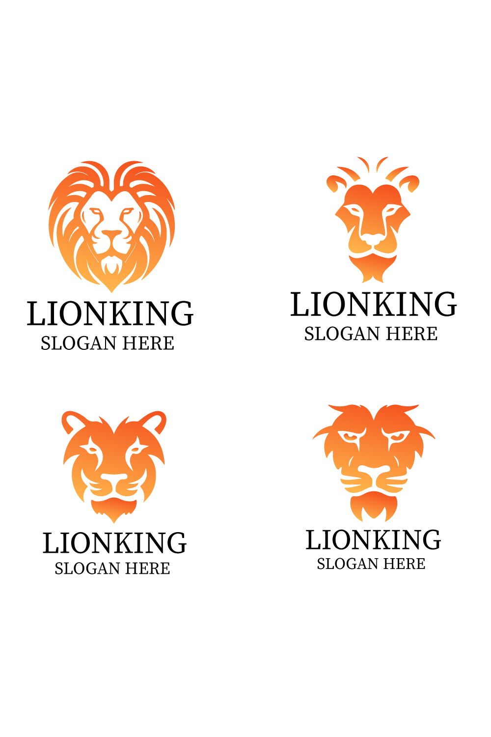 Four modern lion logo design bundle pinterest preview image.