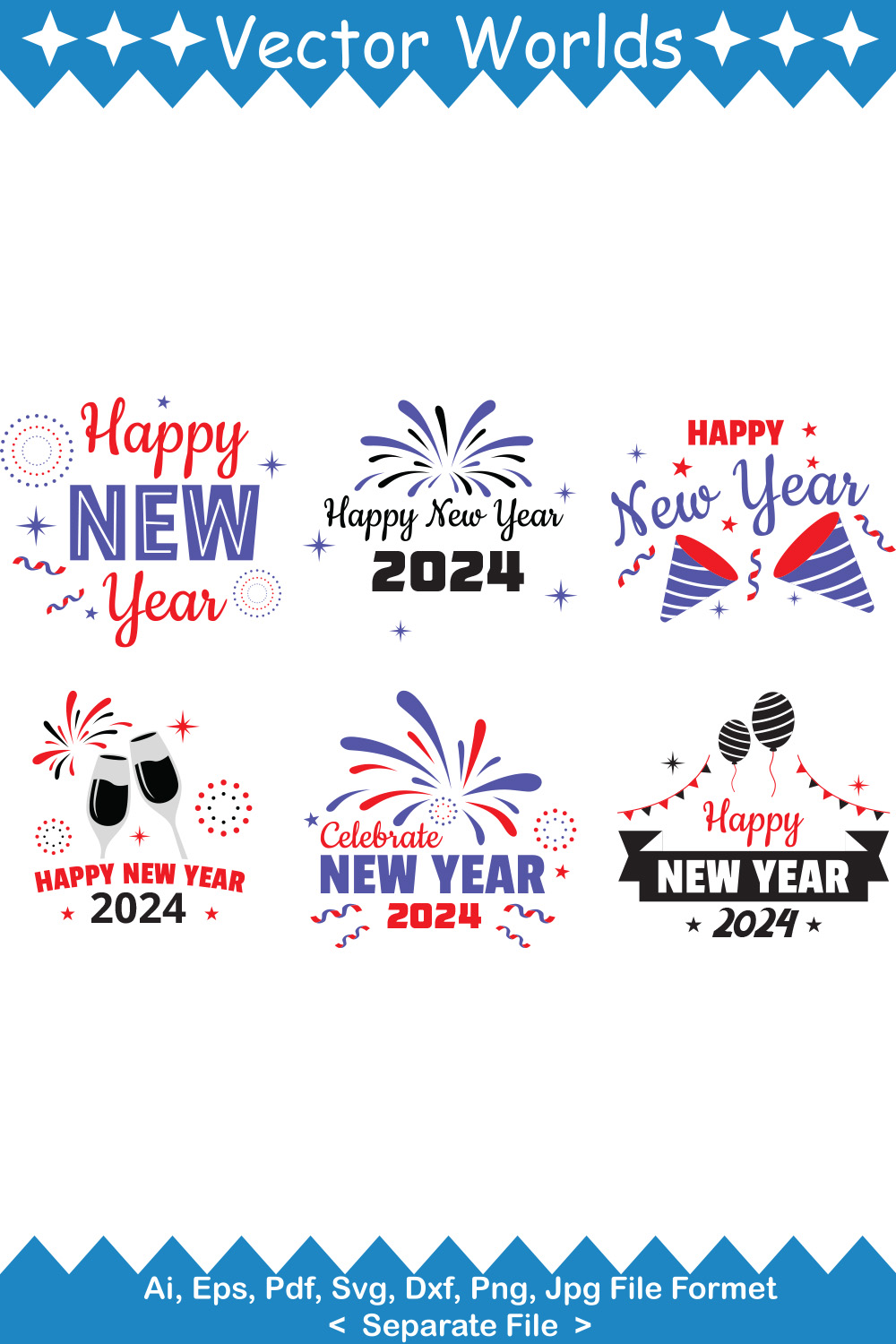 Happy New Year SVG Vector Design pinterest preview image.